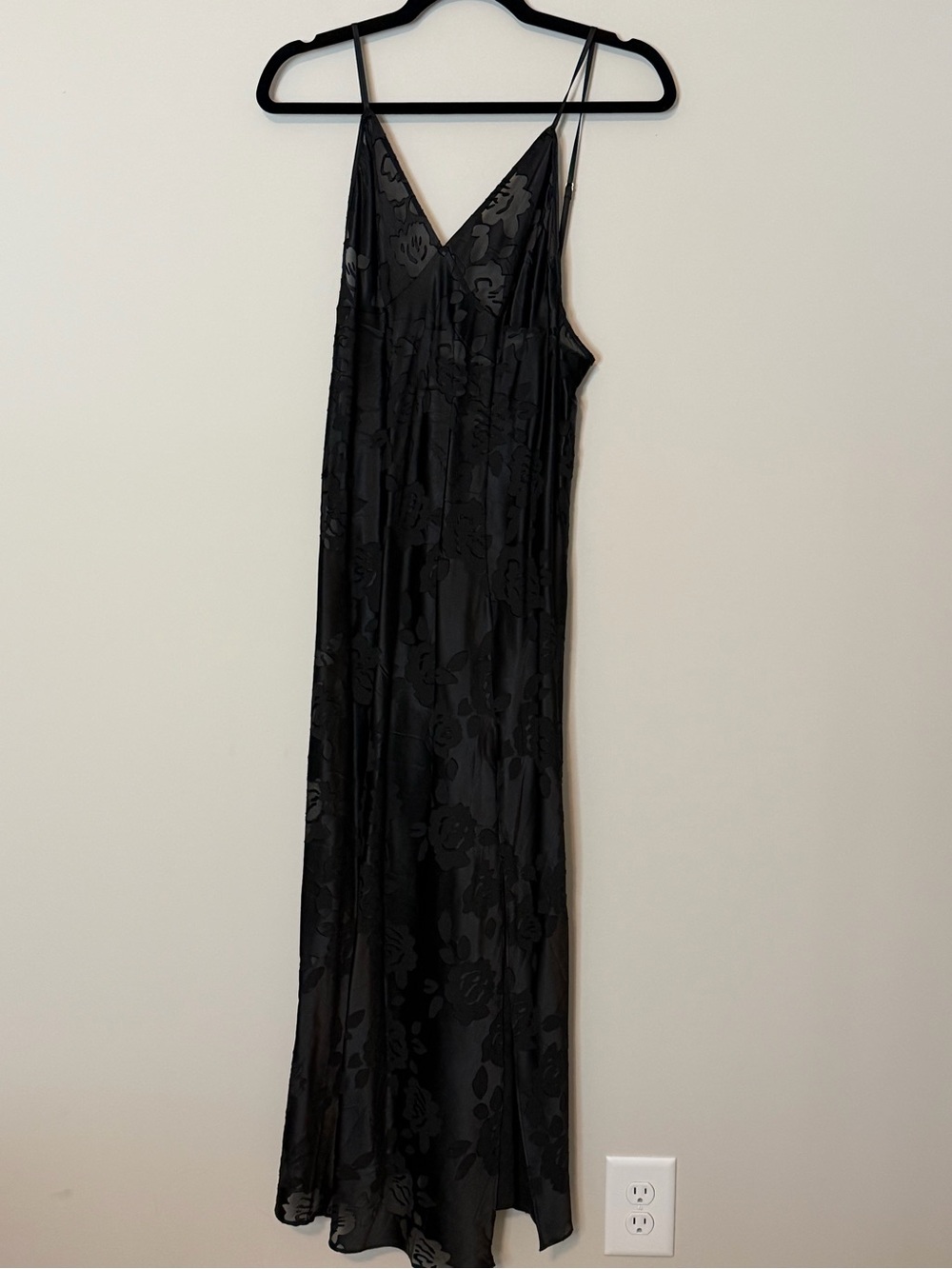 Victoria’s Secret VS Archives Black Burnout Satin Slip Dress M Lace-Up Back